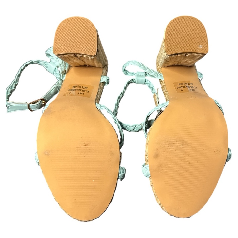 KAYLEEN By Los Angeles Teal and Tan Platform Sandals with Braided Straps - Picture 6 of 6